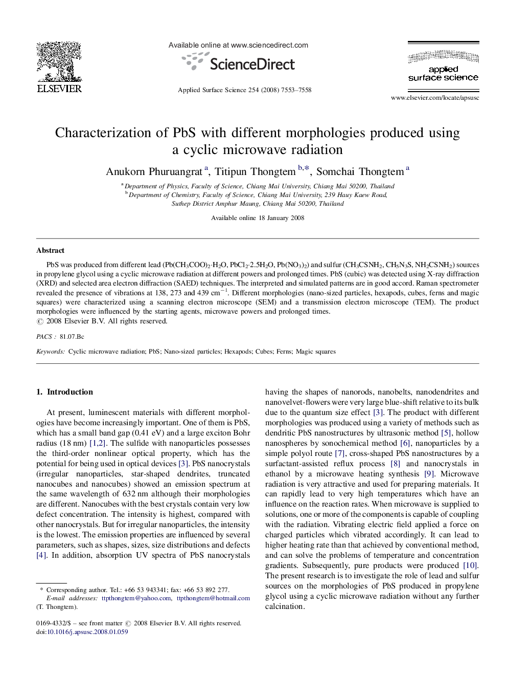 Characterization of PbS with different morphologies produced using a cyclic microwave radiation