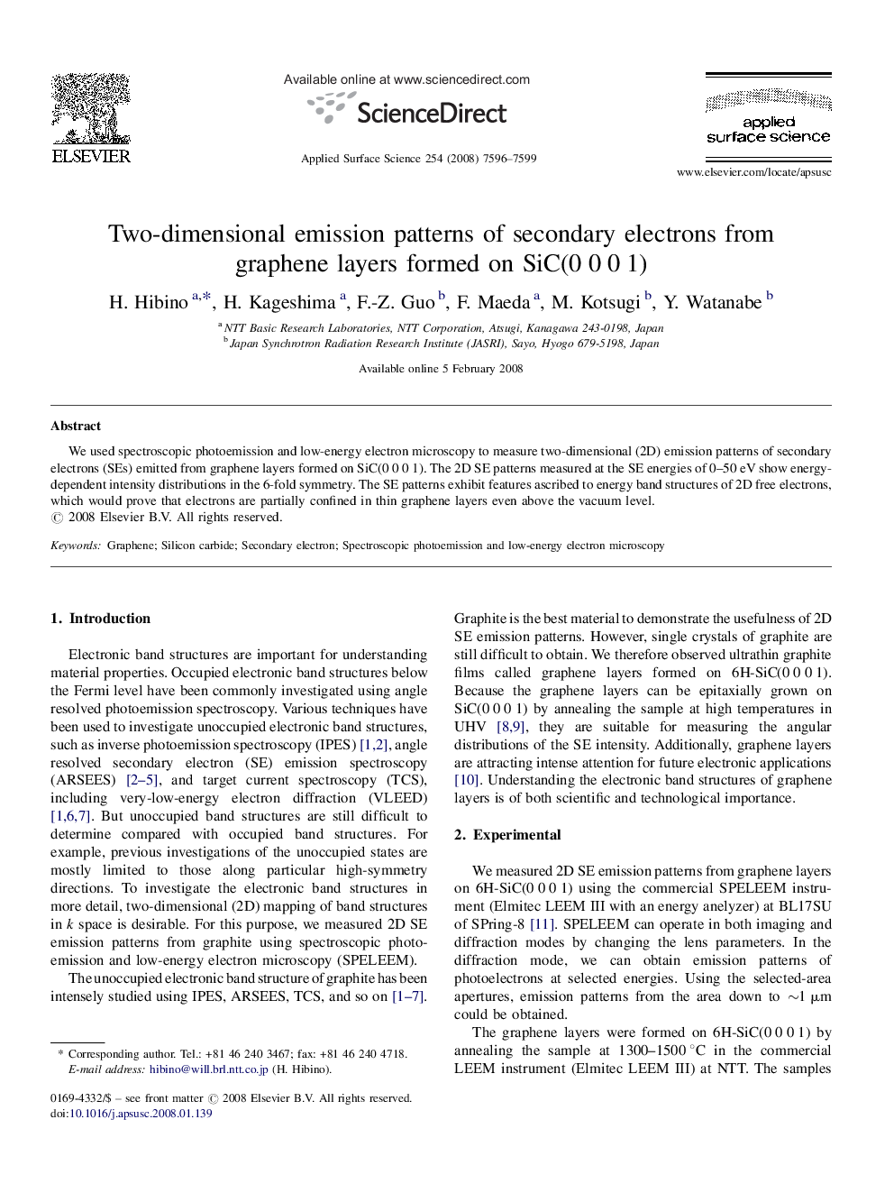 Two-dimensional emission patterns of secondary electrons from graphene layers formed on SiC(0 0 0 1)