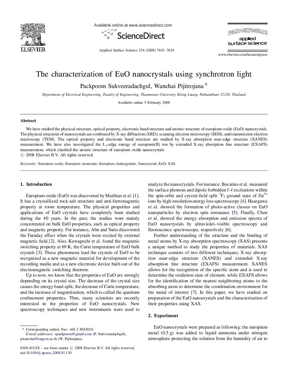 The characterization of EuO nanocrystals using synchrotron light