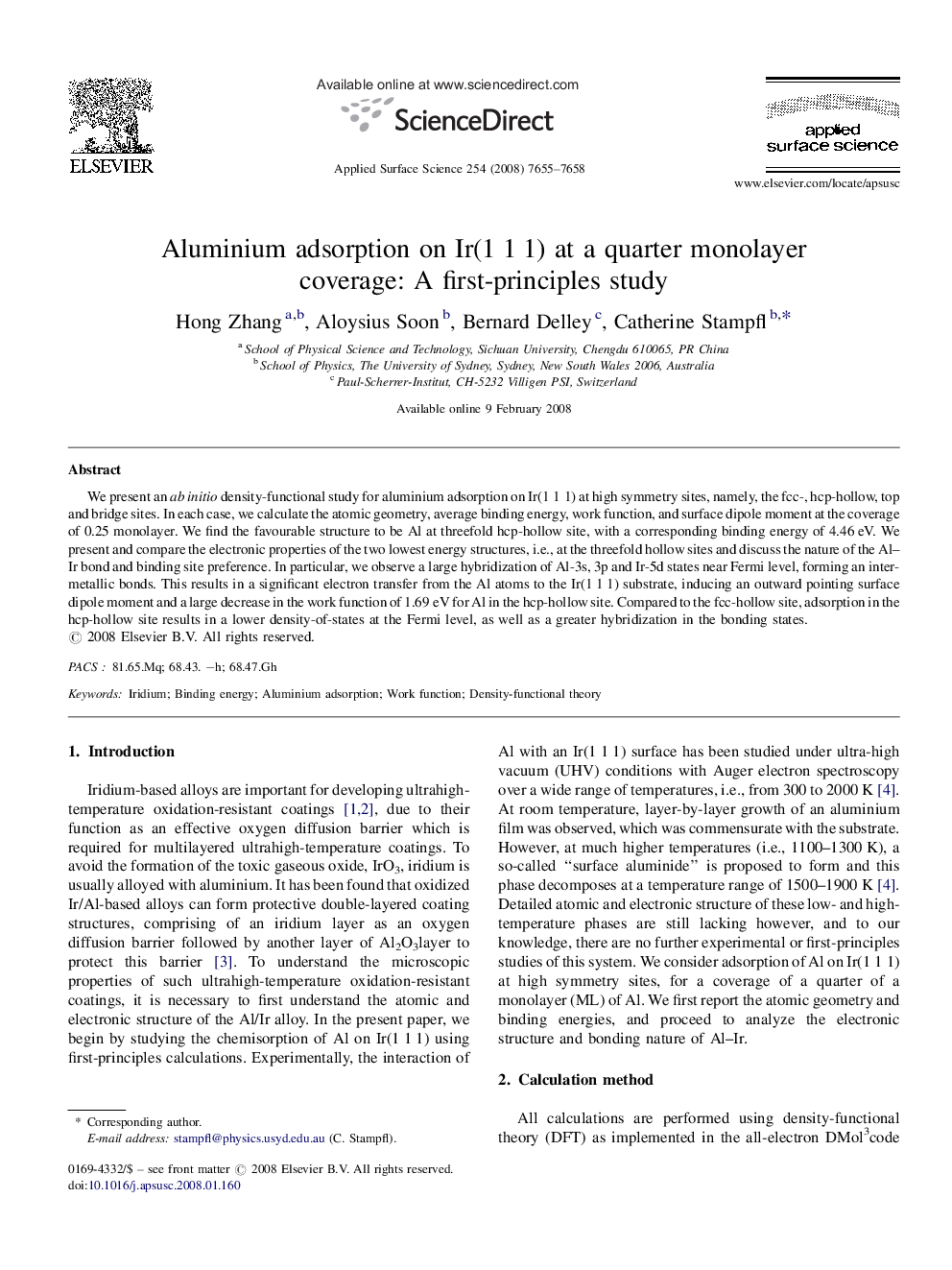 Aluminium adsorption on Ir(1Â 1Â 1) at a quarter monolayer coverage: A first-principles study