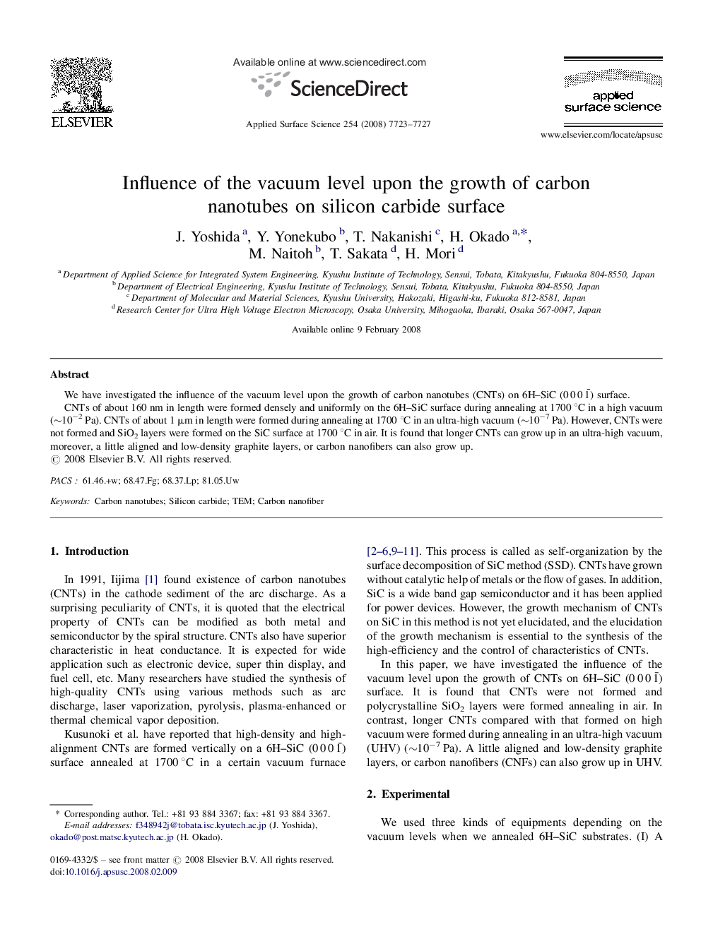 Influence of the vacuum level upon the growth of carbon nanotubes on silicon carbide surface