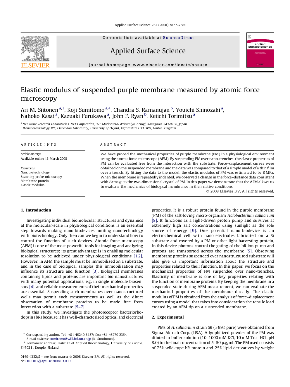 Elastic modulus of suspended purple membrane measured by atomic force microscopy