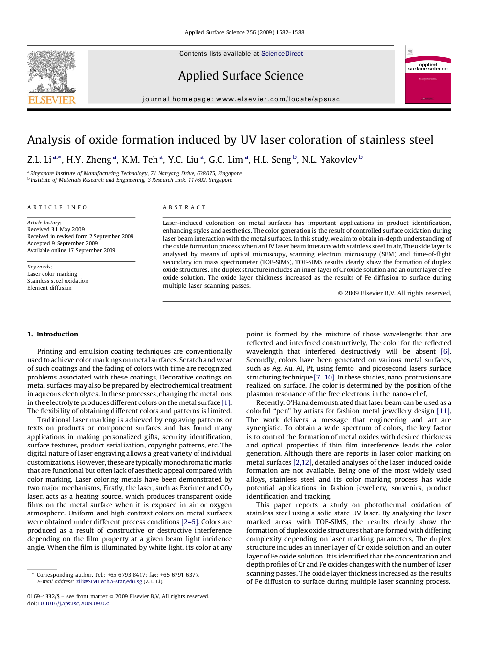 Analysis of oxide formation induced by UV laser coloration of stainless steel