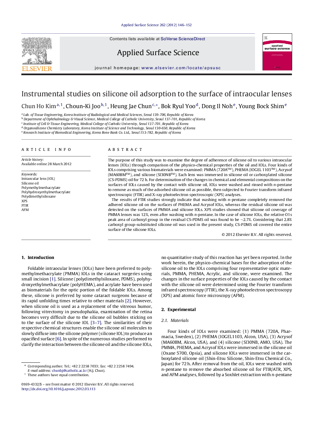 Instrumental studies on silicone oil adsorption to the surface of intraocular lenses