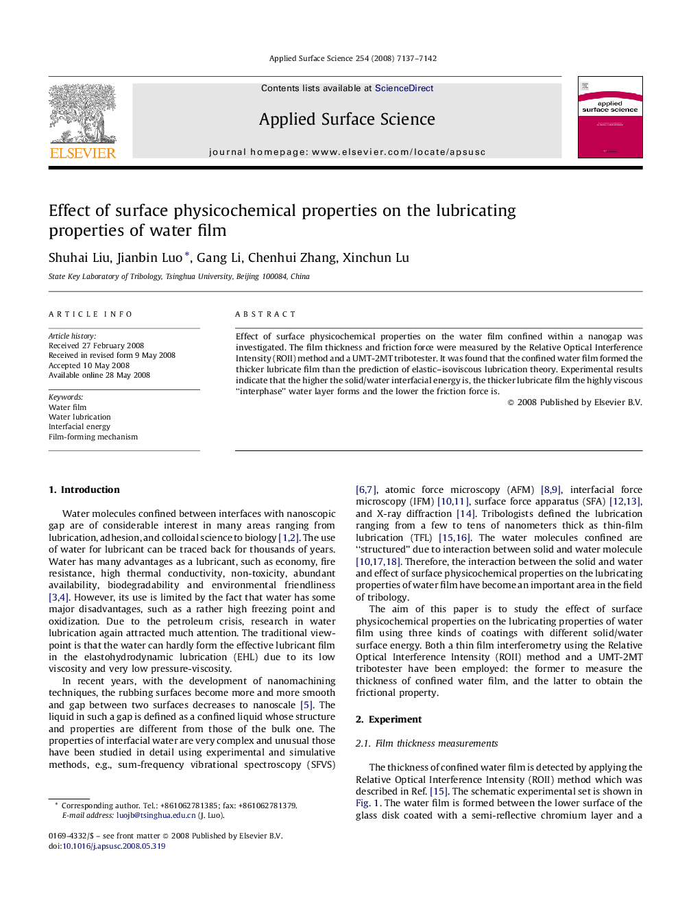 Effect of surface physicochemical properties on the lubricating properties of water film