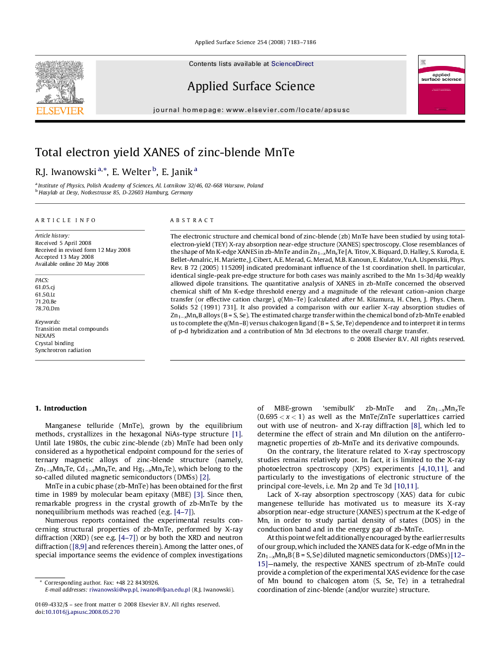 Total electron yield XANES of zinc-blende MnTe