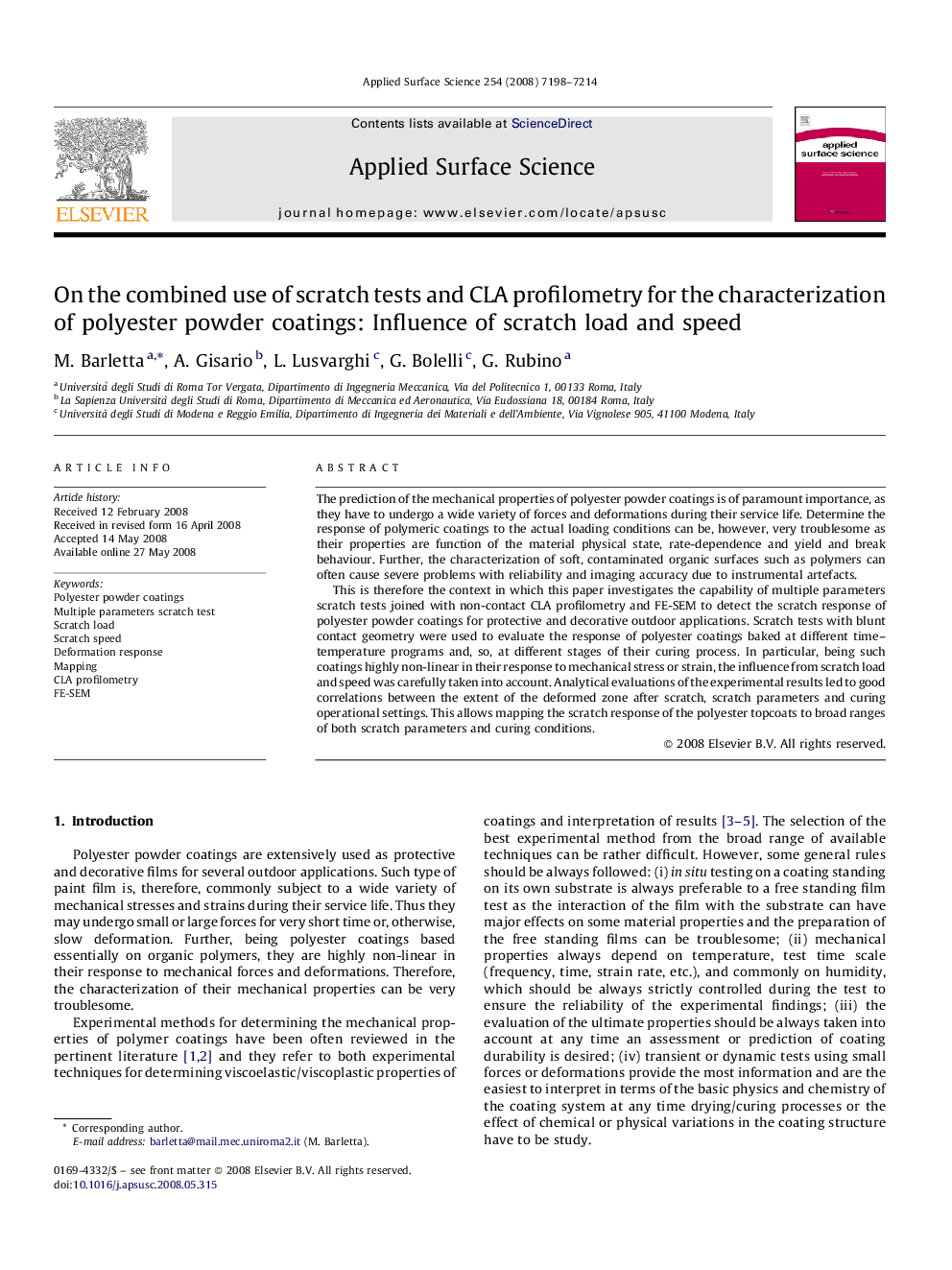 On the combined use of scratch tests and CLA profilometry for the characterization of polyester powder coatings: Influence of scratch load and speed