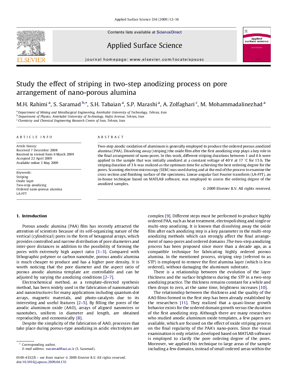 Study the effect of striping in two-step anodizing process on pore arrangement of nano-porous alumina