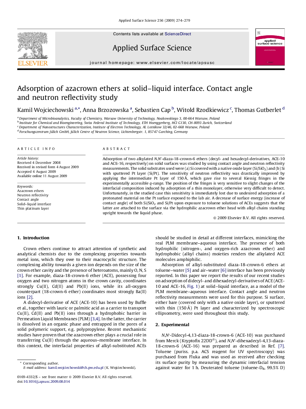 Adsorption of azacrown ethers at solid-liquid interface. Contact angle and neutron reflectivity study