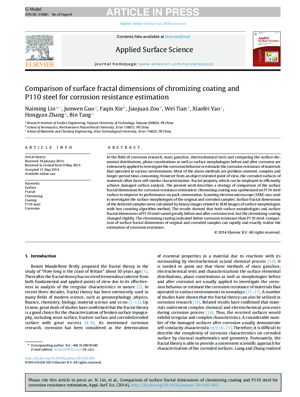 Comparison of surface fractal dimensions of chromizing coating and P110 steel for corrosion resistance estimation