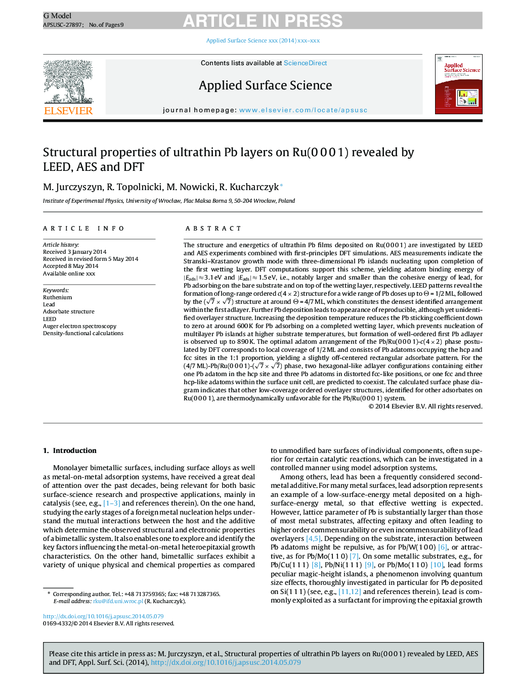 Structural properties of ultrathin Pb layers on Ru(0Â 0Â 0Â 1) revealed by LEED, AES and DFT