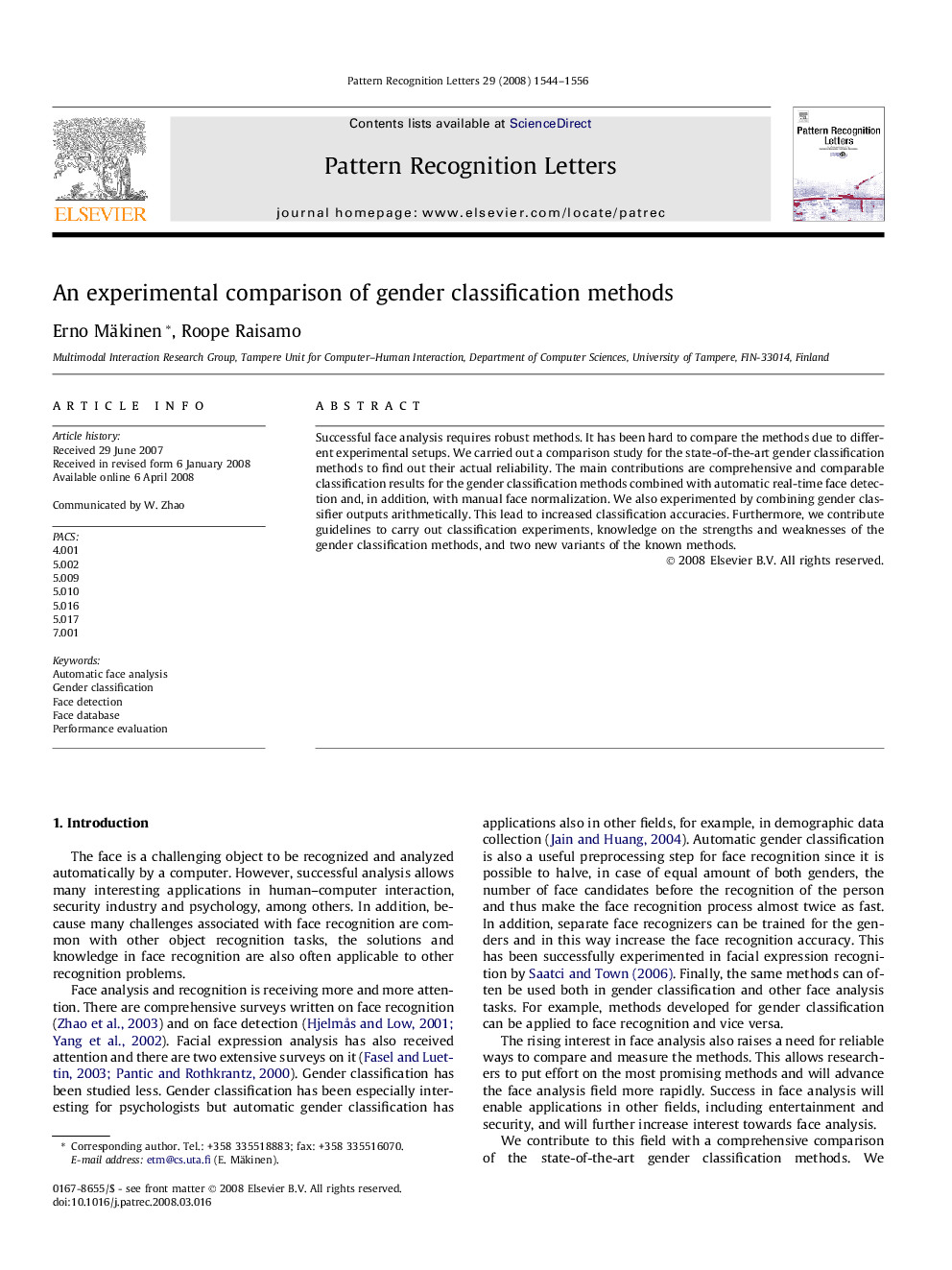 An experimental comparison of gender classification methods