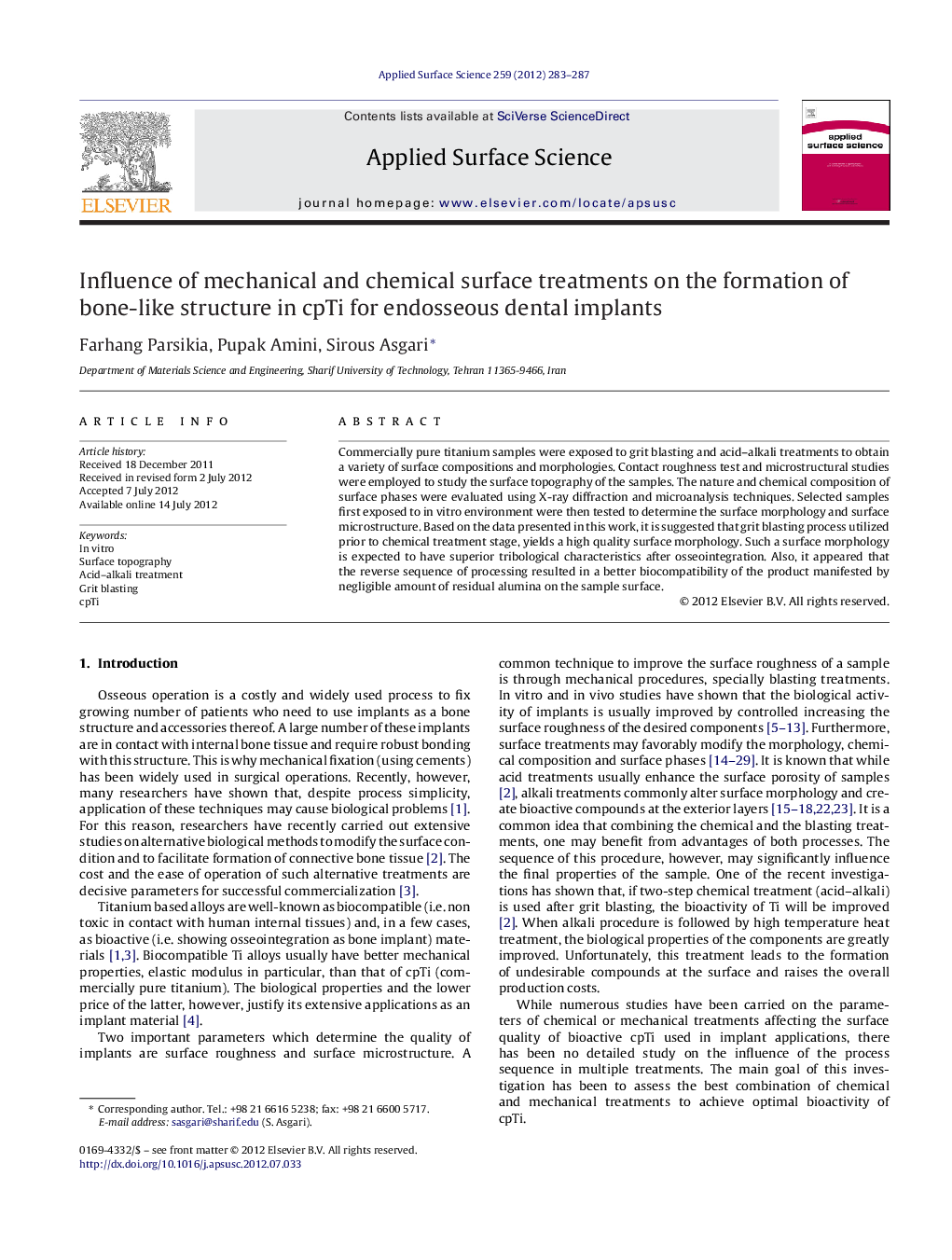 Influence of mechanical and chemical surface treatments on the formation of bone-like structure in cpTi for endosseous dental implants