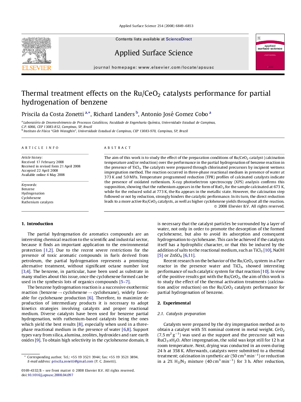 Thermal treatment effects on the Ru/CeO2 catalysts performance for partial hydrogenation of benzene