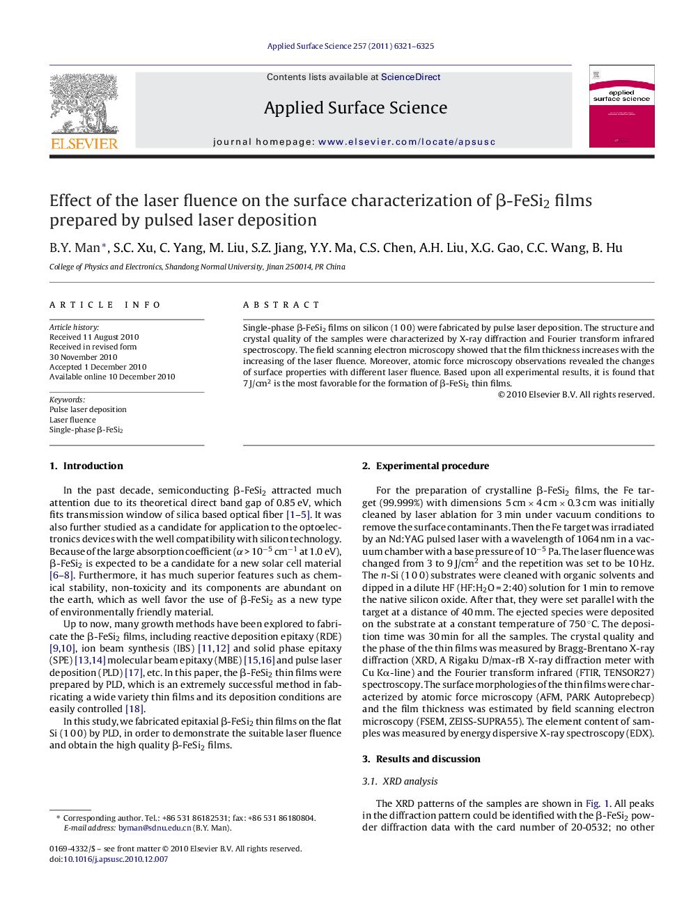 Effect of the laser fluence on the surface characterization of Î²-FeSi2 films prepared by pulsed laser deposition