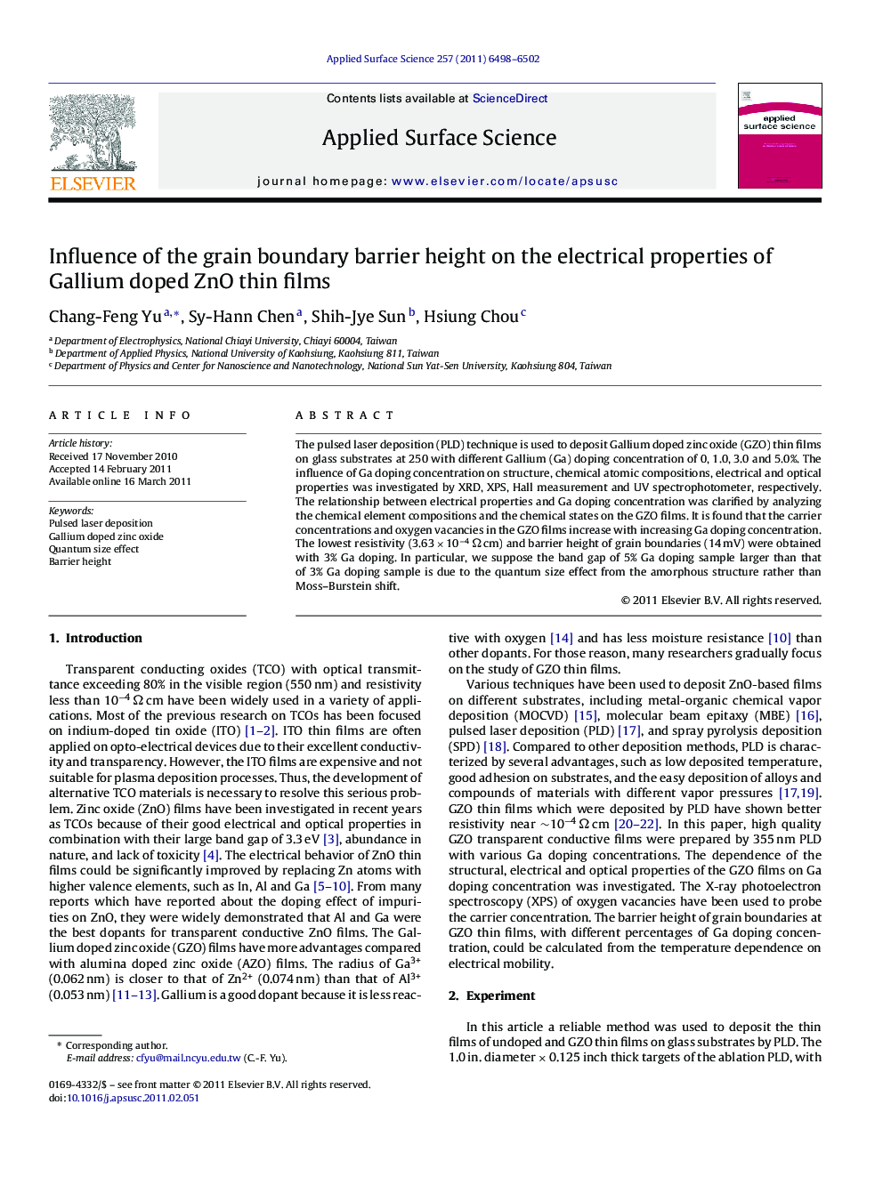 Influence of the grain boundary barrier height on the electrical properties of Gallium doped ZnO thin films