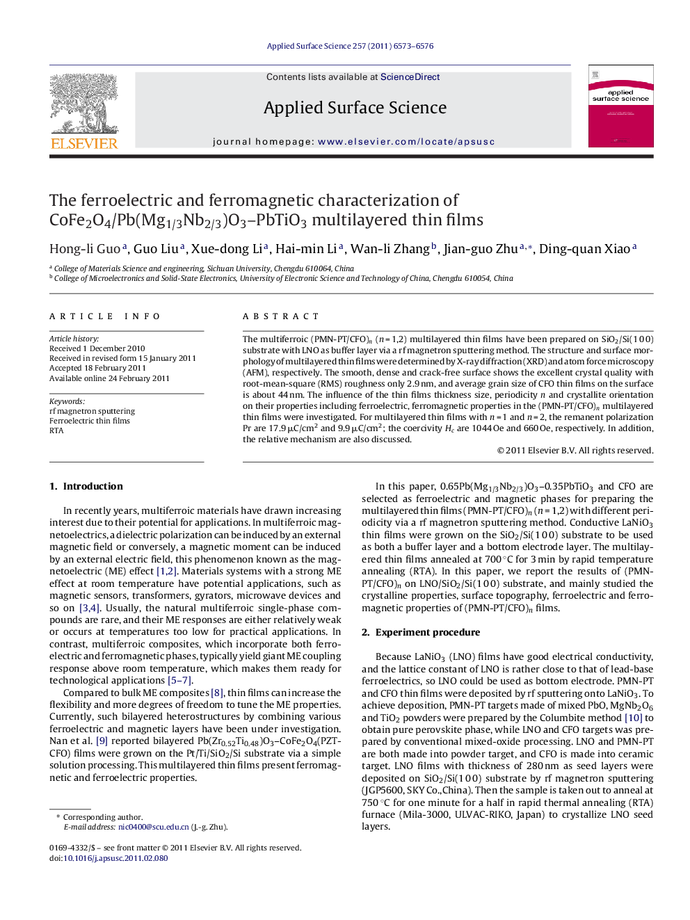 The ferroelectric and ferromagnetic characterization of CoFe2O4/Pb(Mg1/3Nb2/3)O3-PbTiO3 multilayered thin films