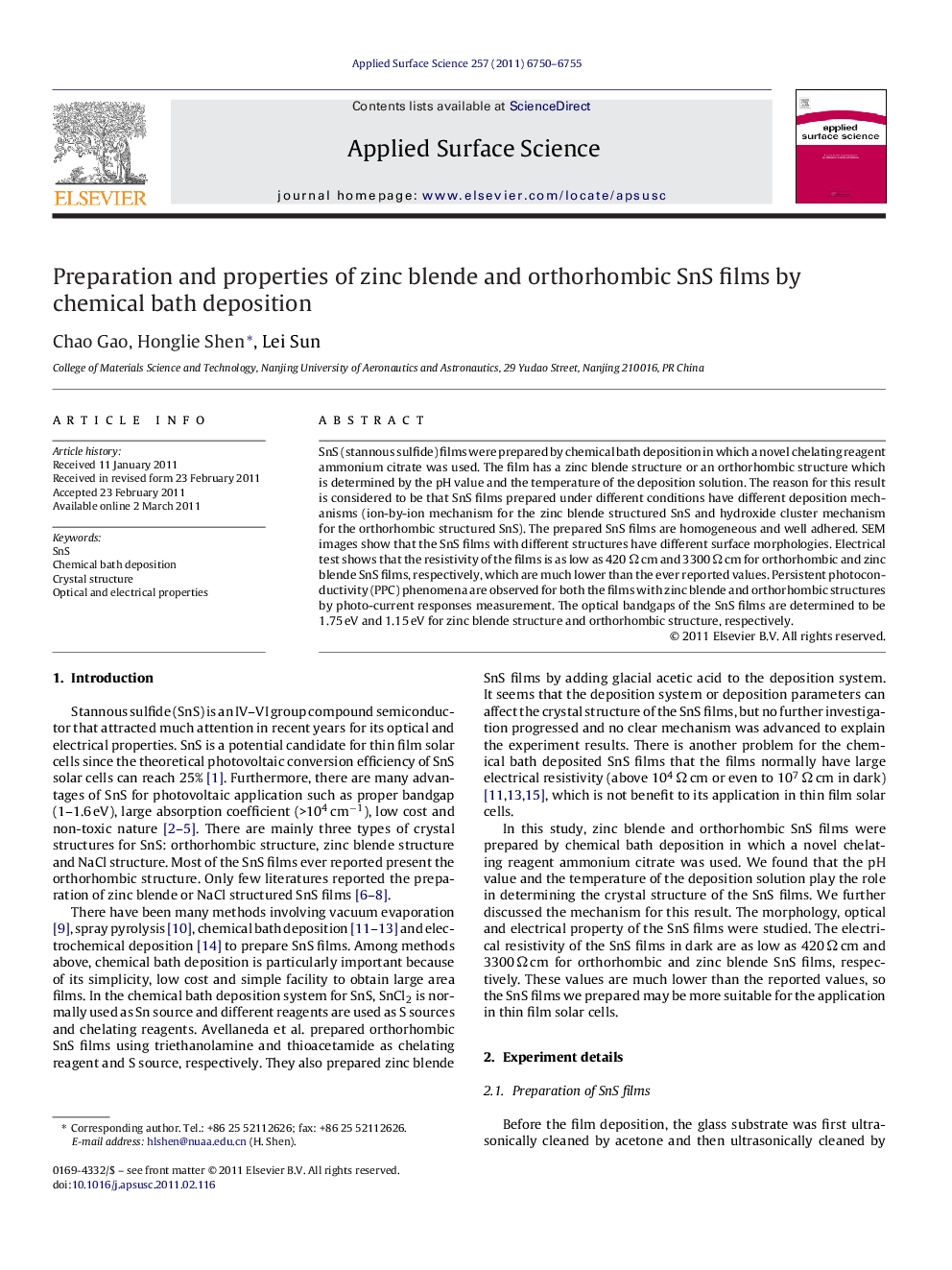 Preparation and properties of zinc blende and orthorhombic SnS films by chemical bath deposition