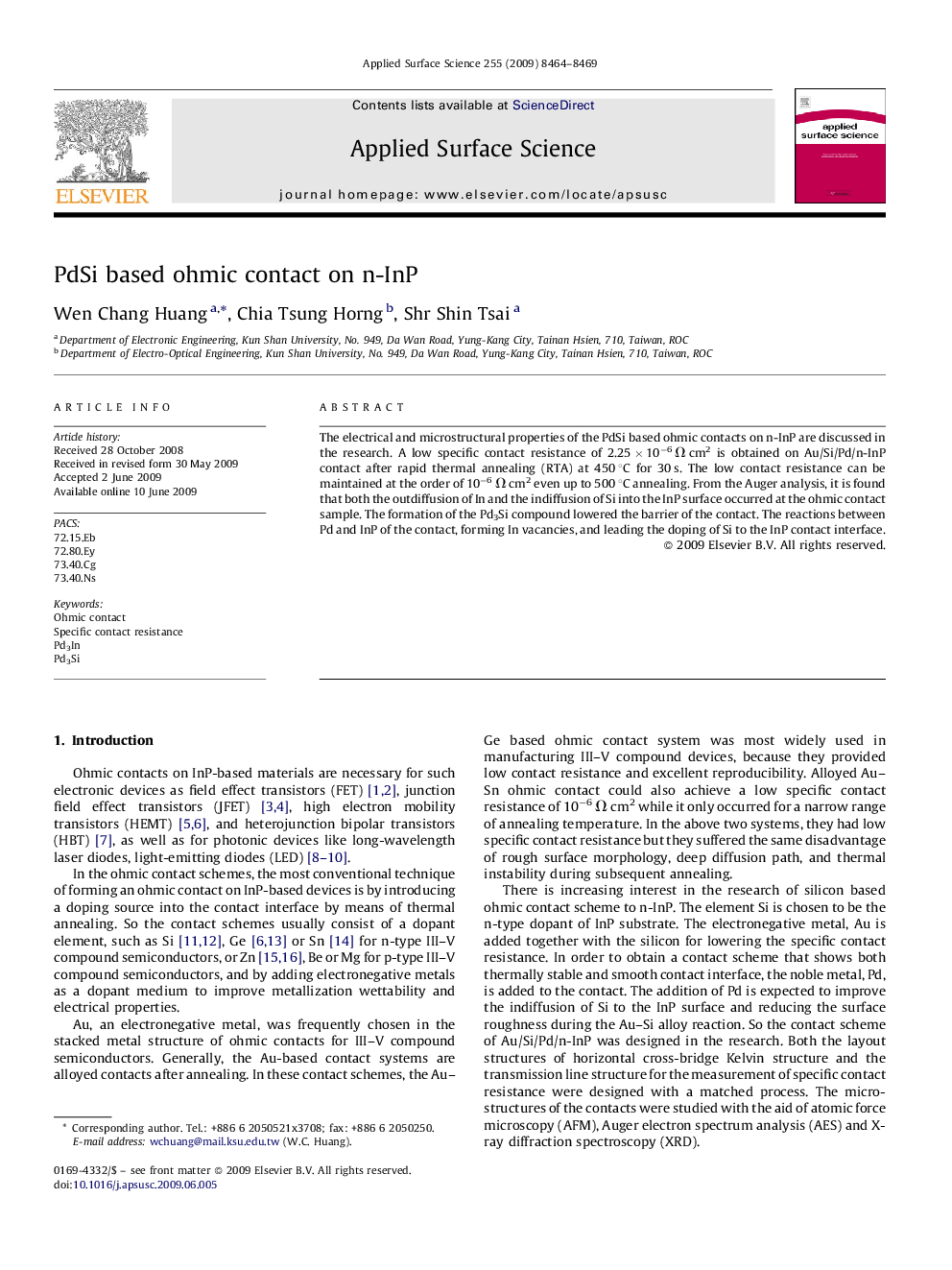 PdSi based ohmic contact on n-InP