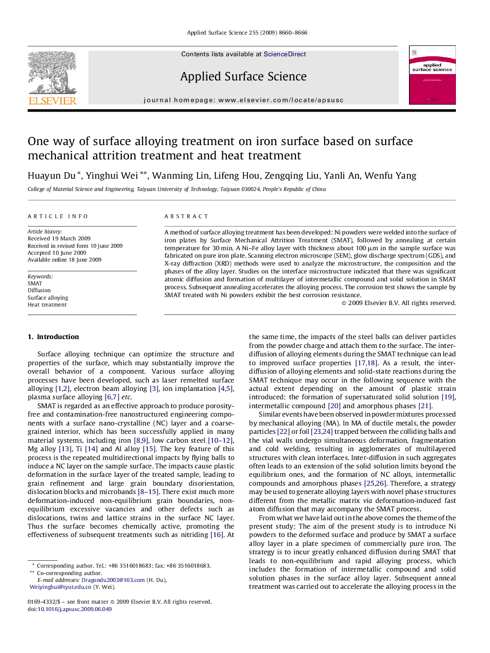 One way of surface alloying treatment on iron surface based on surface mechanical attrition treatment and heat treatment