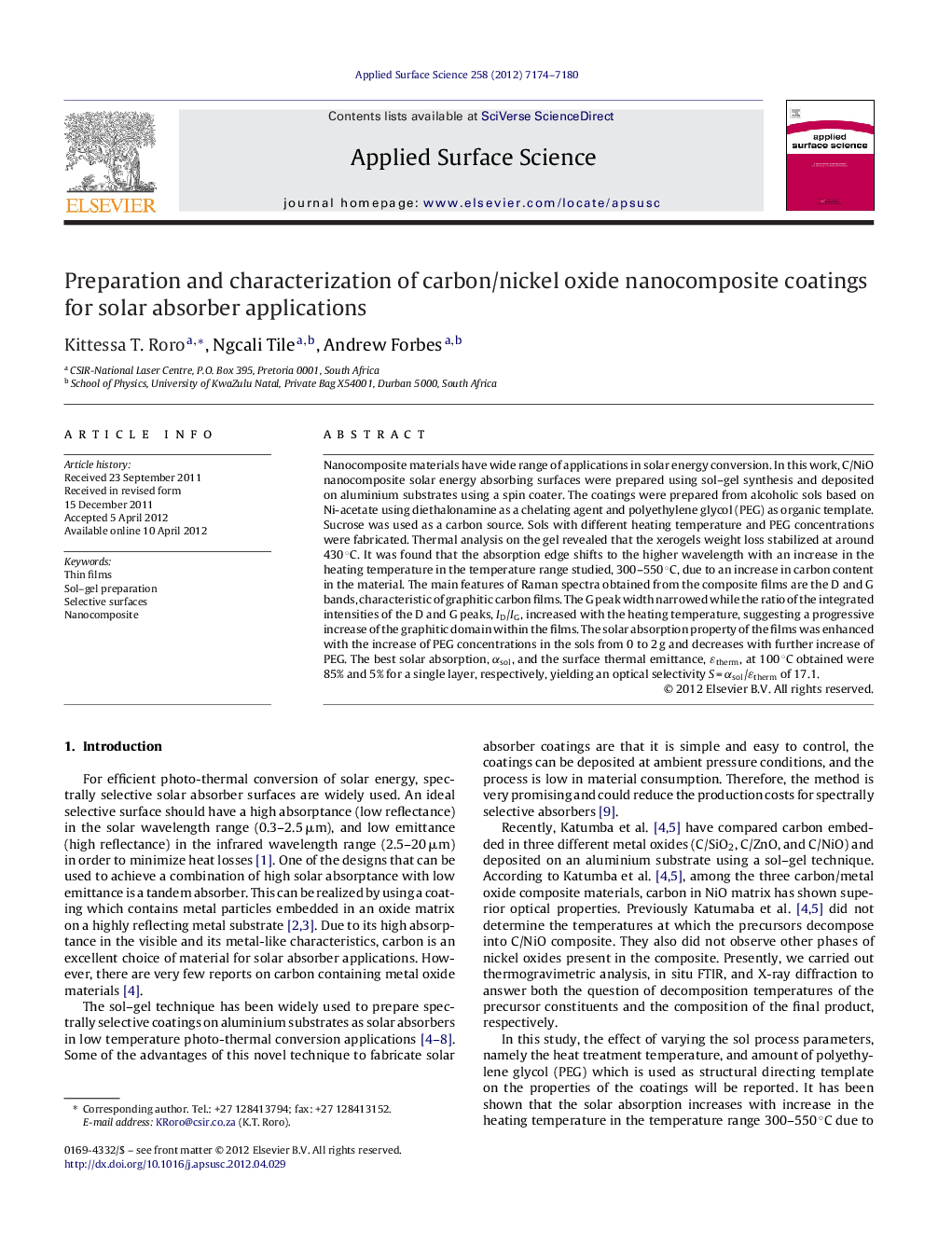 Preparation and characterization of carbon/nickel oxide nanocomposite coatings for solar absorber applications