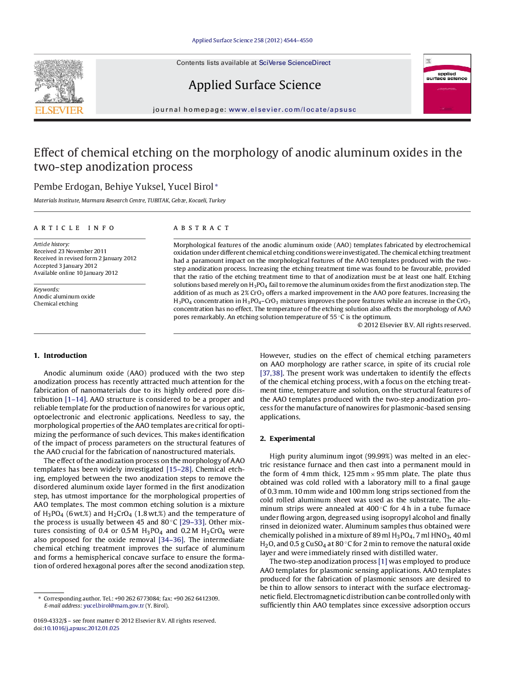 Effect of chemical etching on the morphology of anodic aluminum oxides in the two-step anodization process