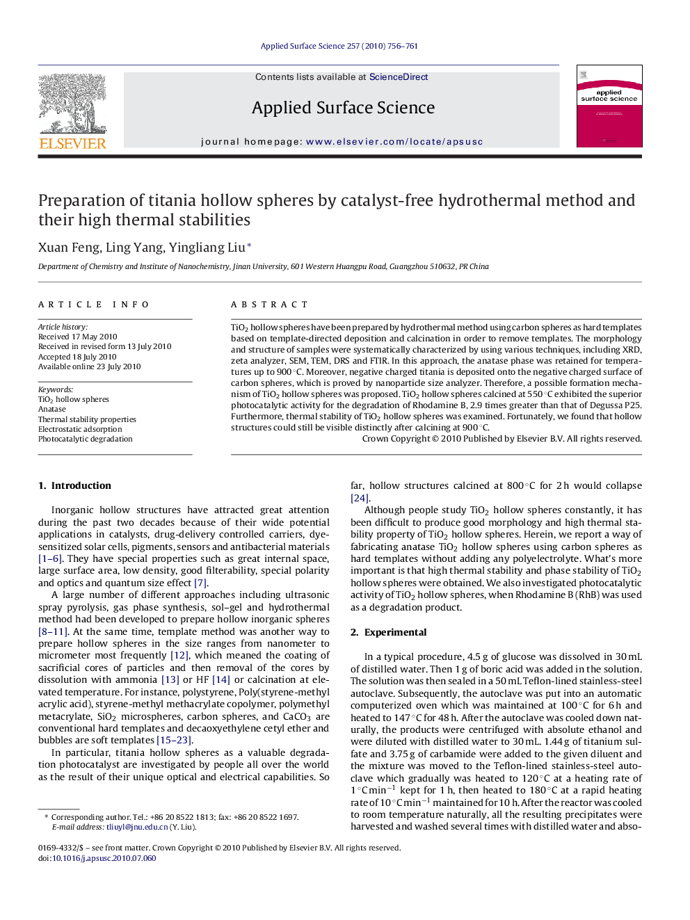 Preparation of titania hollow spheres by catalyst-free hydrothermal method and their high thermal stabilities