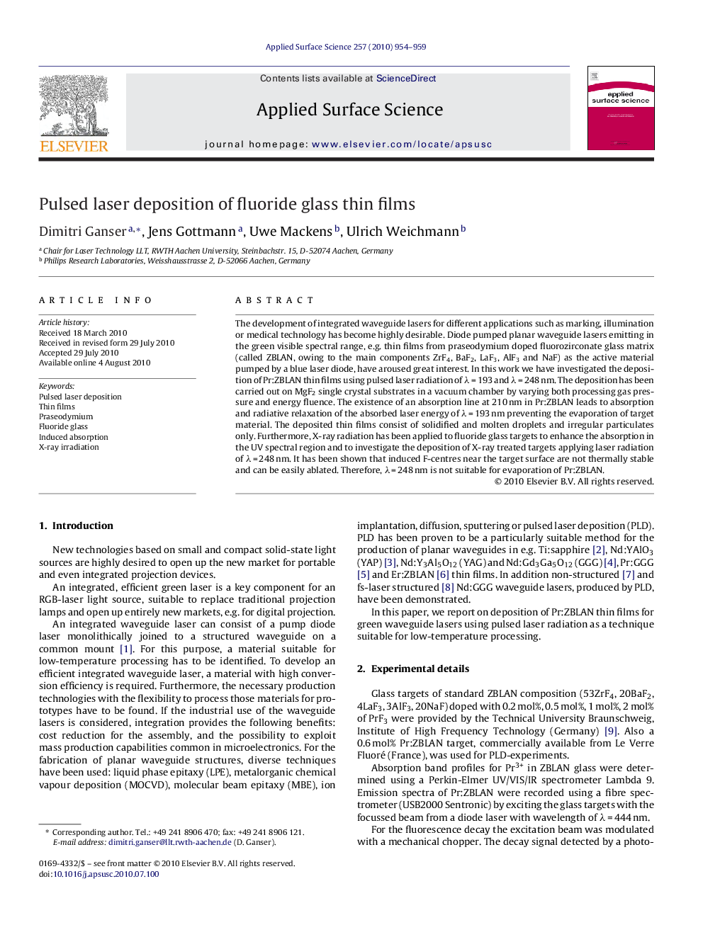 Pulsed laser deposition of fluoride glass thin films