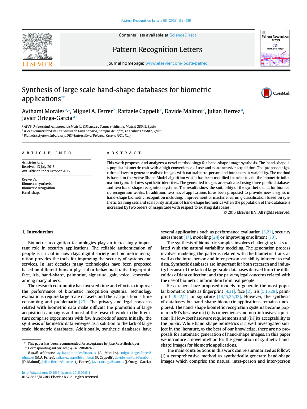 Synthesis of large scale hand-shape databases for biometric applications 