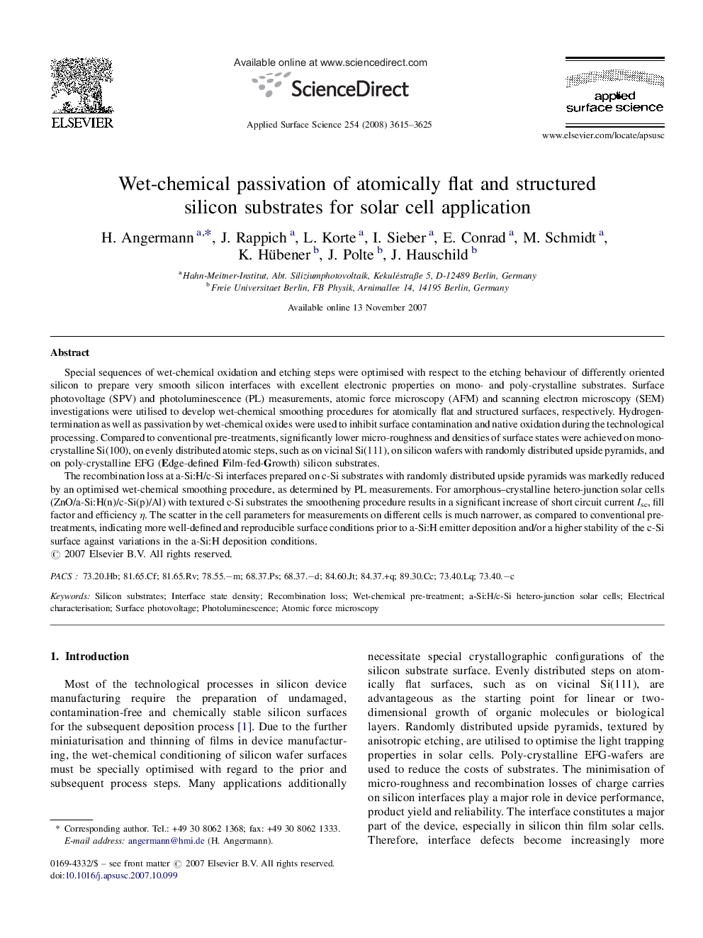 Wet-chemical passivation of atomically flat and structured silicon substrates for solar cell application