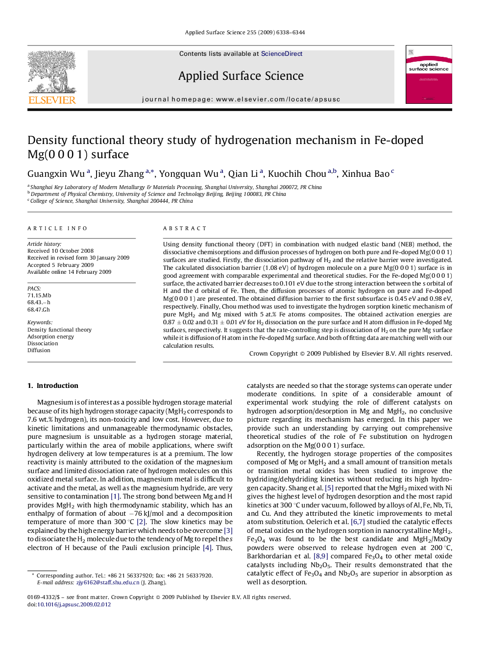 Density functional theory study of hydrogenation mechanism in Fe-doped Mg(0 0 0 1) surface