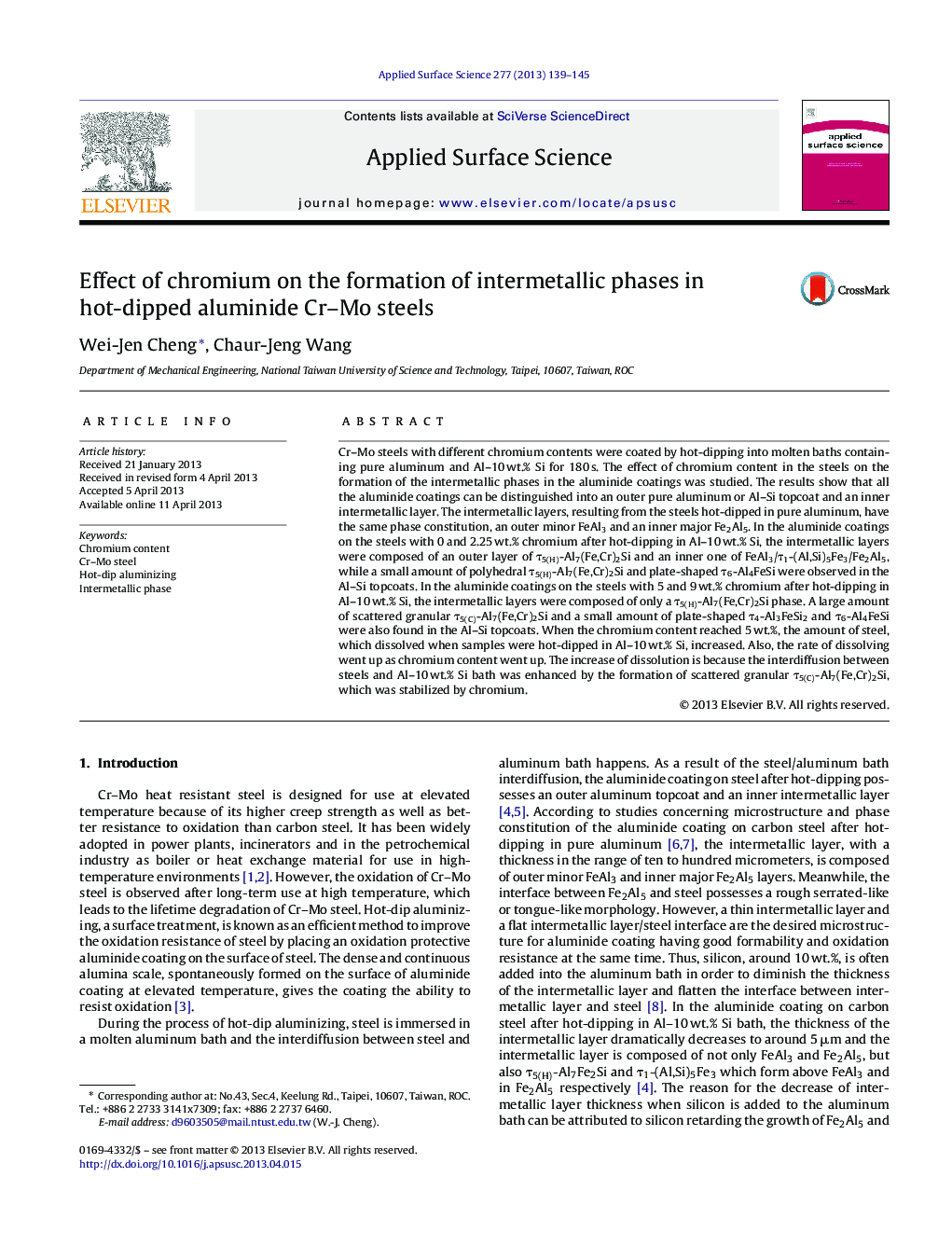 Effect of chromium on the formation of intermetallic phases in hot-dipped aluminide Cr-Mo steels