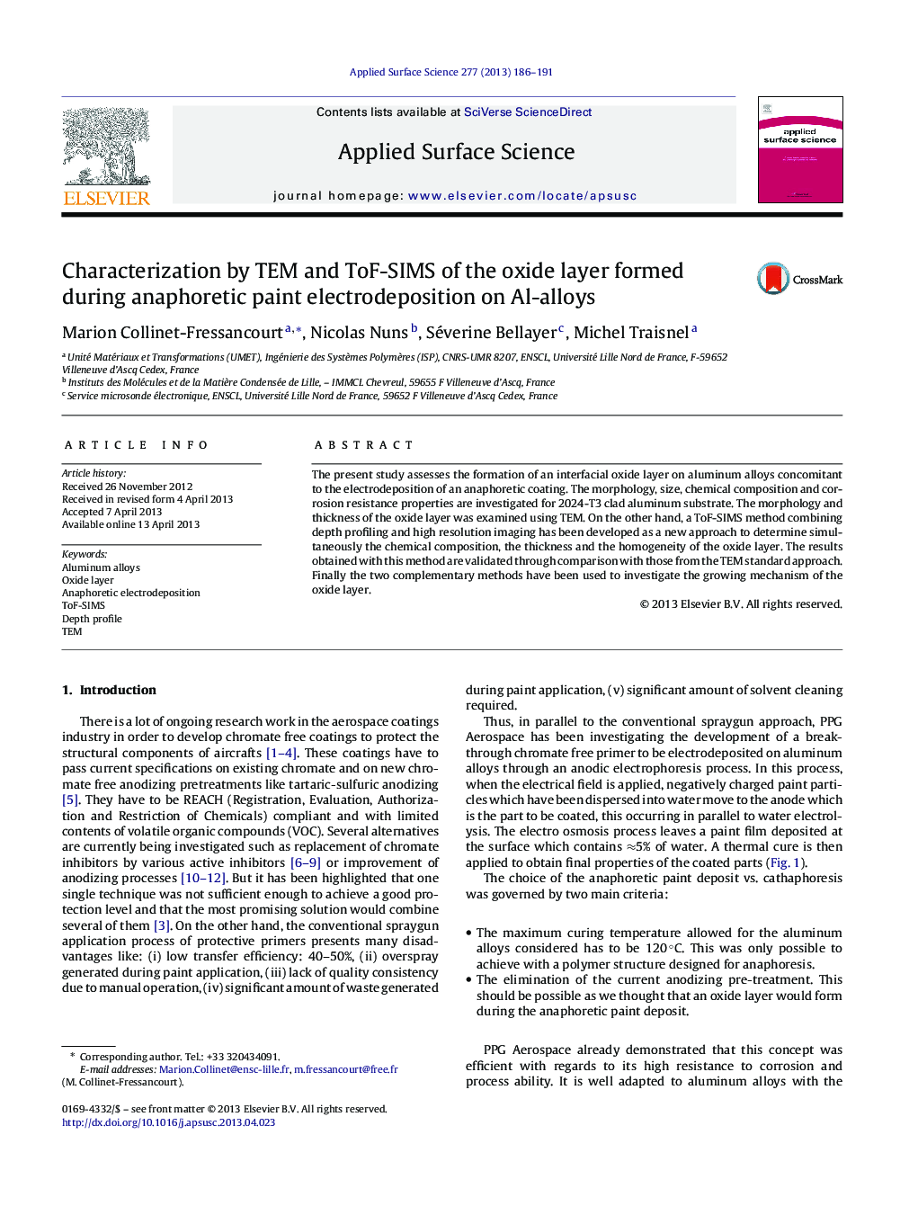 Characterization by TEM and ToF-SIMS of the oxide layer formed during anaphoretic paint electrodeposition on Al-alloys