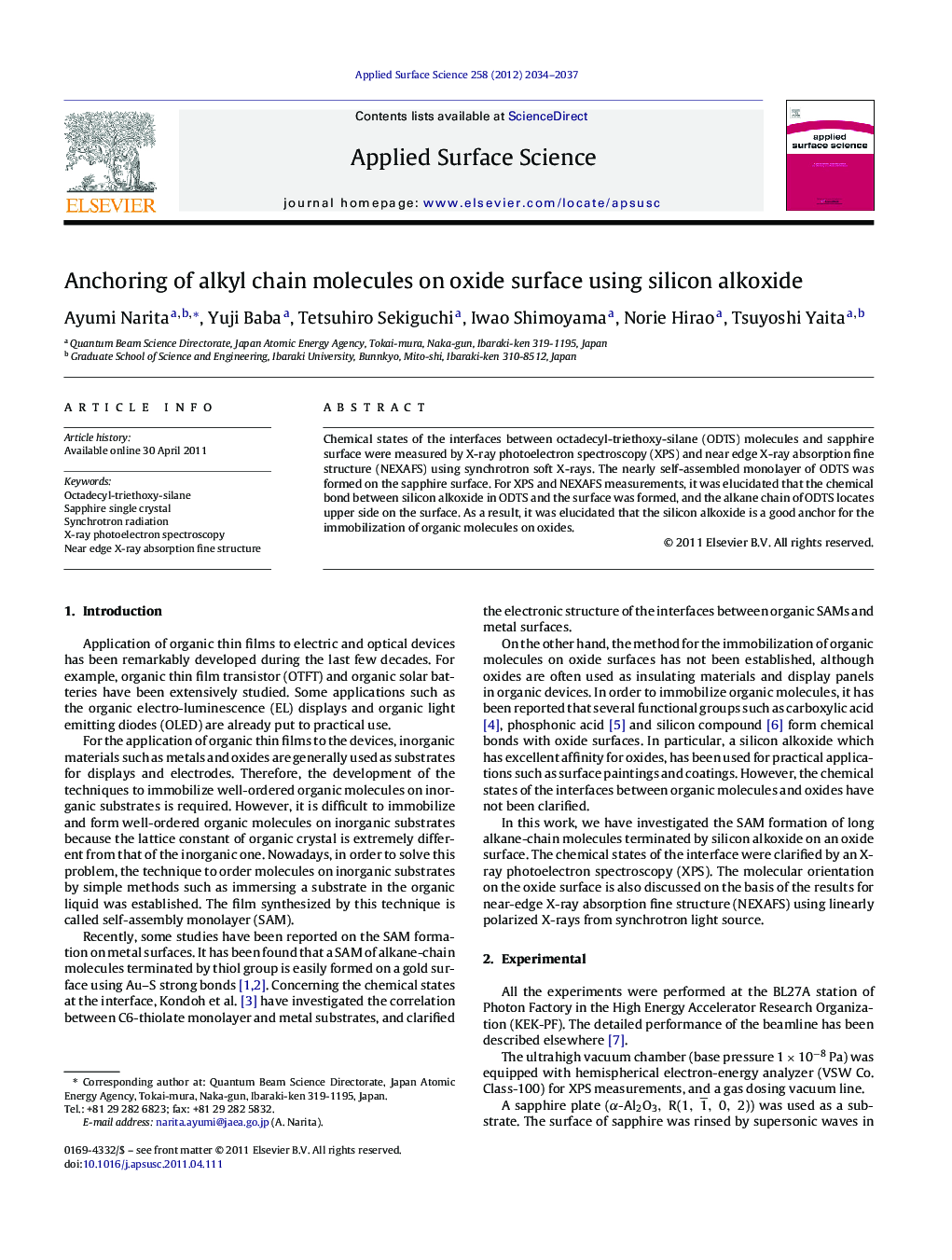 Anchoring of alkyl chain molecules on oxide surface using silicon alkoxide