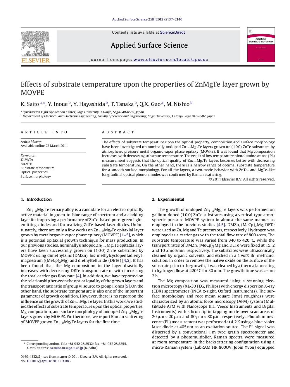 Effects of substrate temperature upon the properties of ZnMgTe layer grown by MOVPE