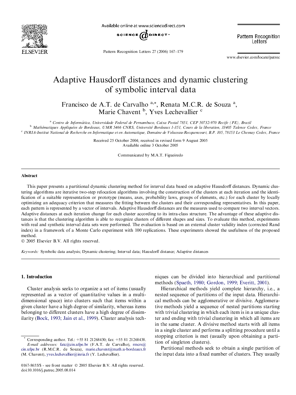 Adaptive Hausdorff distances and dynamic clustering of symbolic interval data