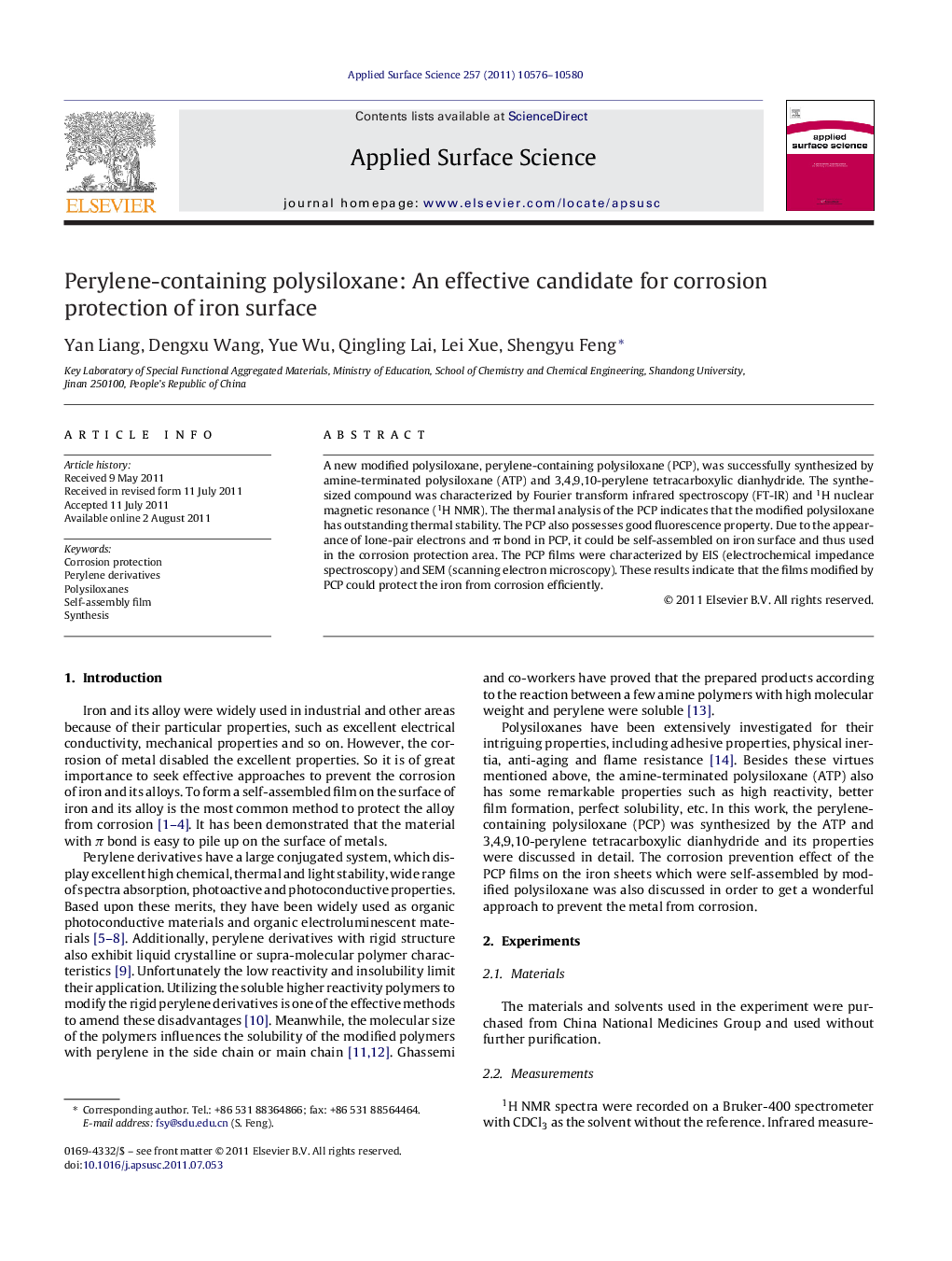 Perylene-containing polysiloxane: An effective candidate for corrosion protection of iron surface