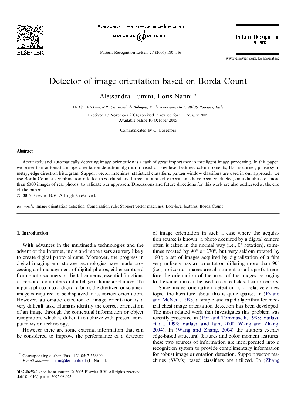 Detector of image orientation based on Borda Count