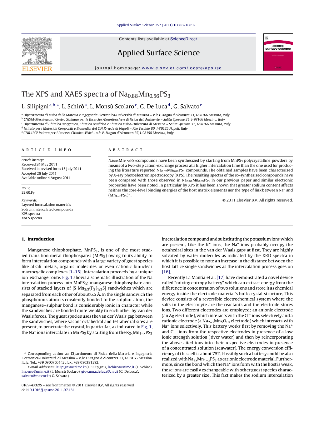 The XPS and XAES spectra of Na0.88Mn0.56PS3