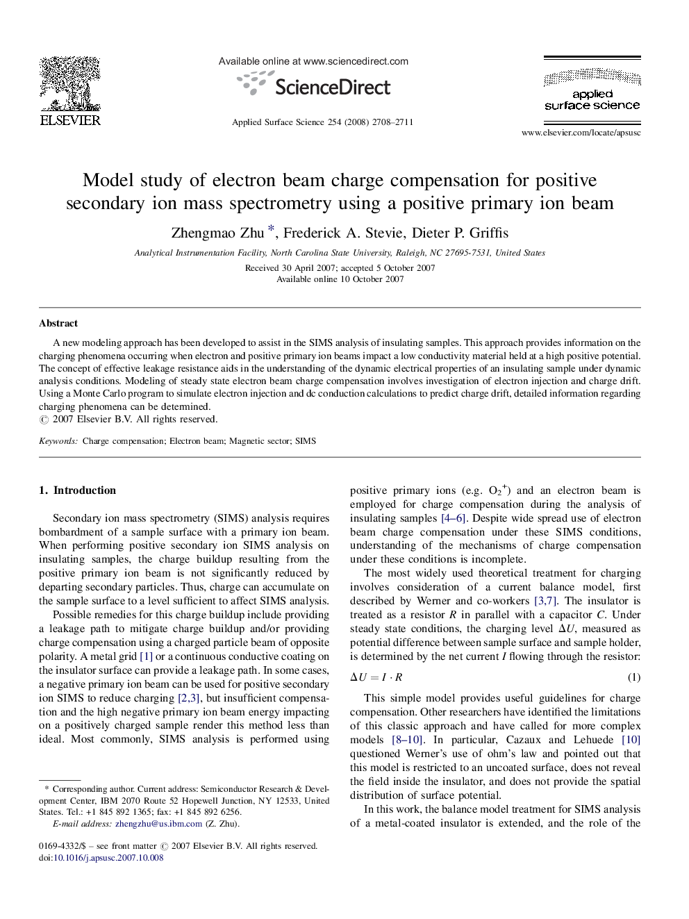 Model study of electron beam charge compensation for positive secondary ion mass spectrometry using a positive primary ion beam