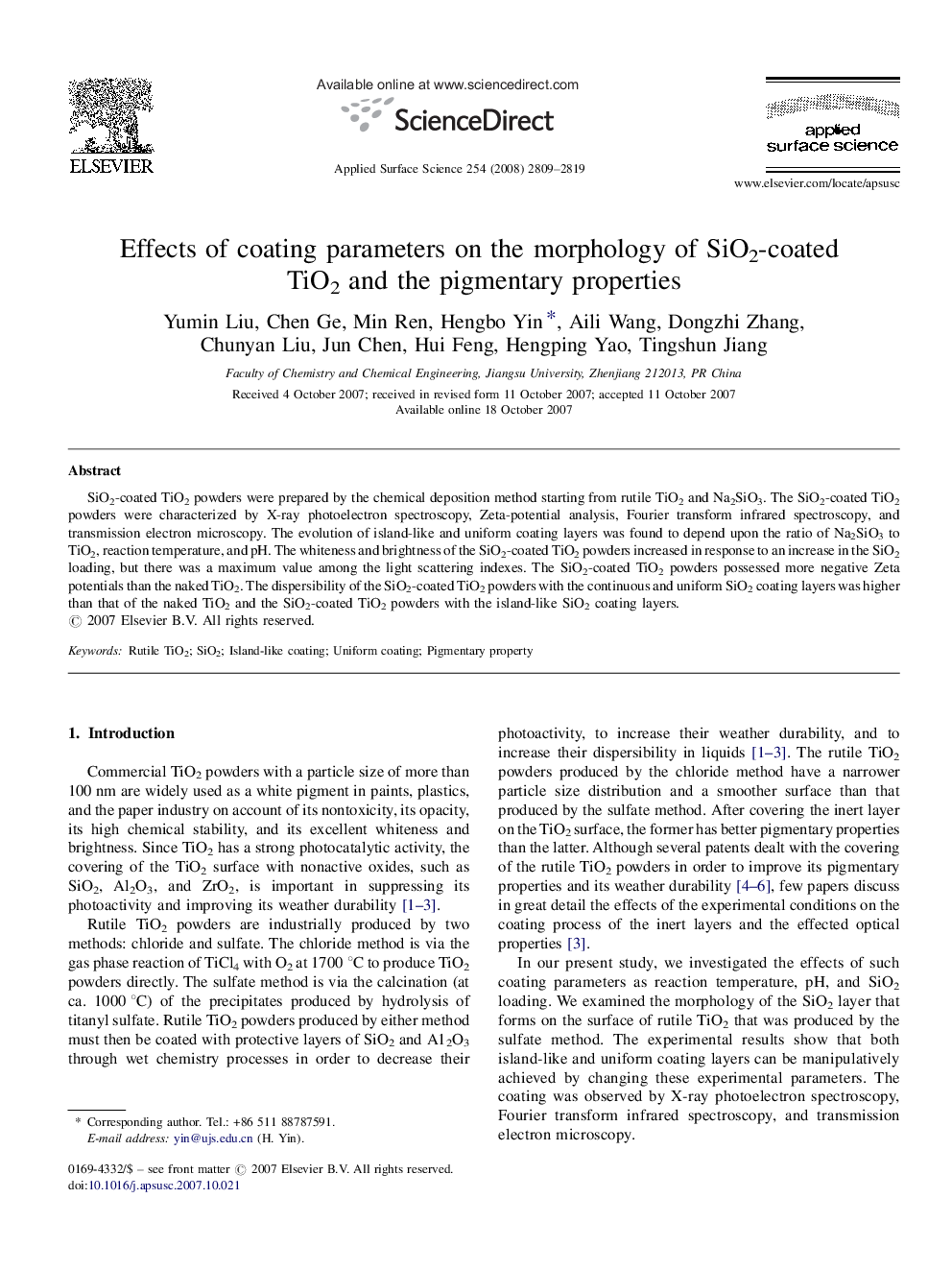 Effects of coating parameters on the morphology of SiO2-coated TiO2 and the pigmentary properties