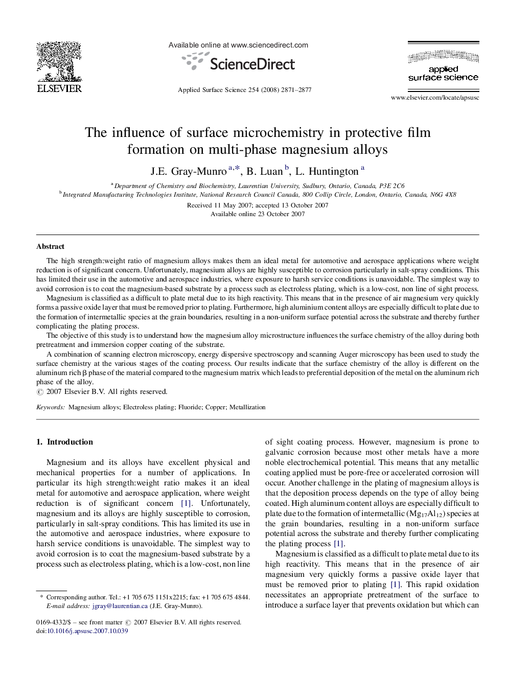 The influence of surface microchemistry in protective film formation on multi-phase magnesium alloys