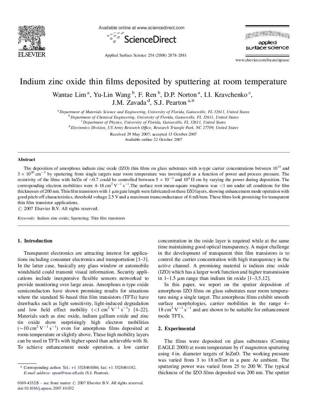 Indium zinc oxide thin films deposited by sputtering at room temperature