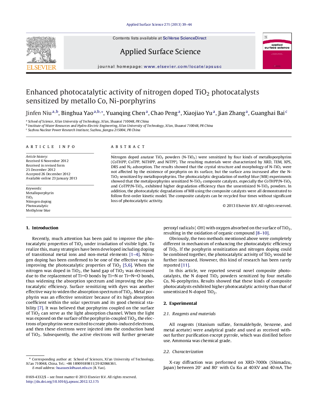 Enhanced photocatalytic activity of nitrogen doped TiO2 photocatalysts sensitized by metallo Co, Ni-porphyrins