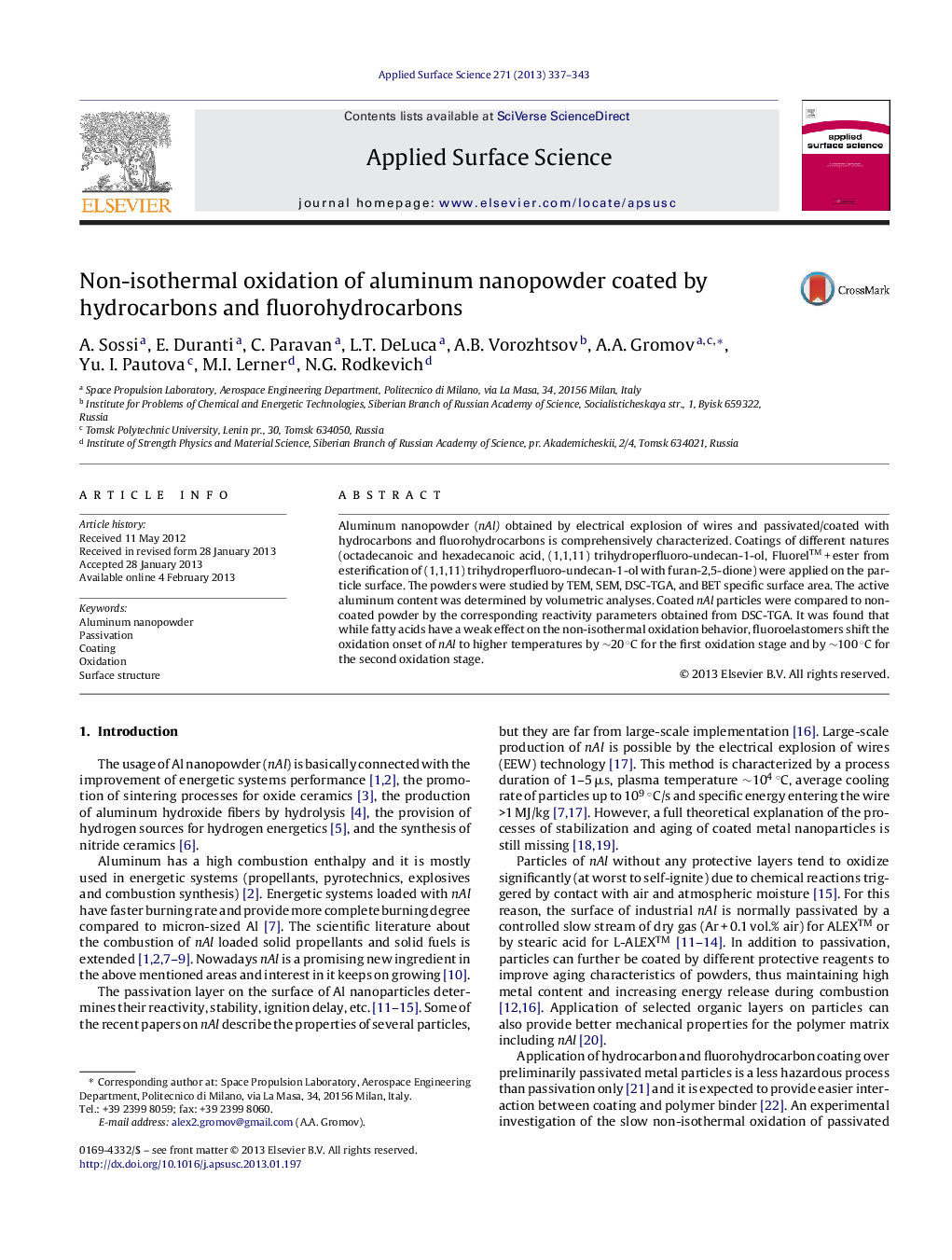 Non-isothermal oxidation of aluminum nanopowder coated by hydrocarbons and fluorohydrocarbons