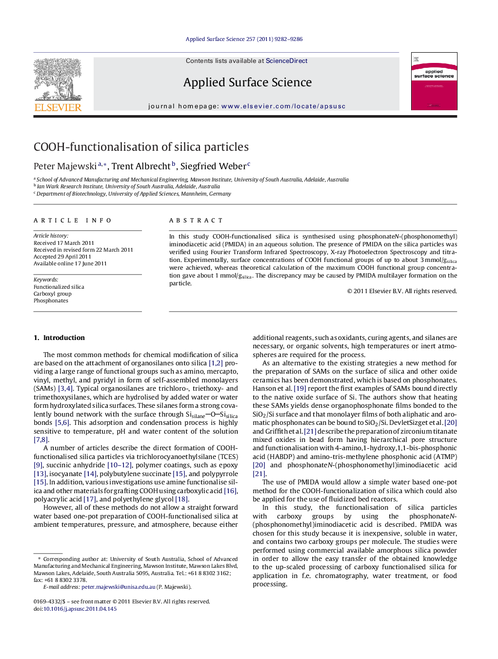 COOH-functionalisation of silica particles