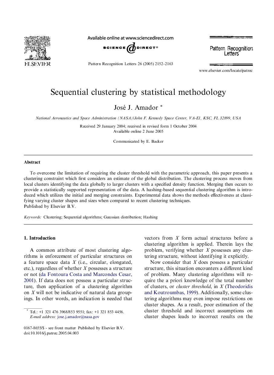 Sequential clustering by statistical methodology