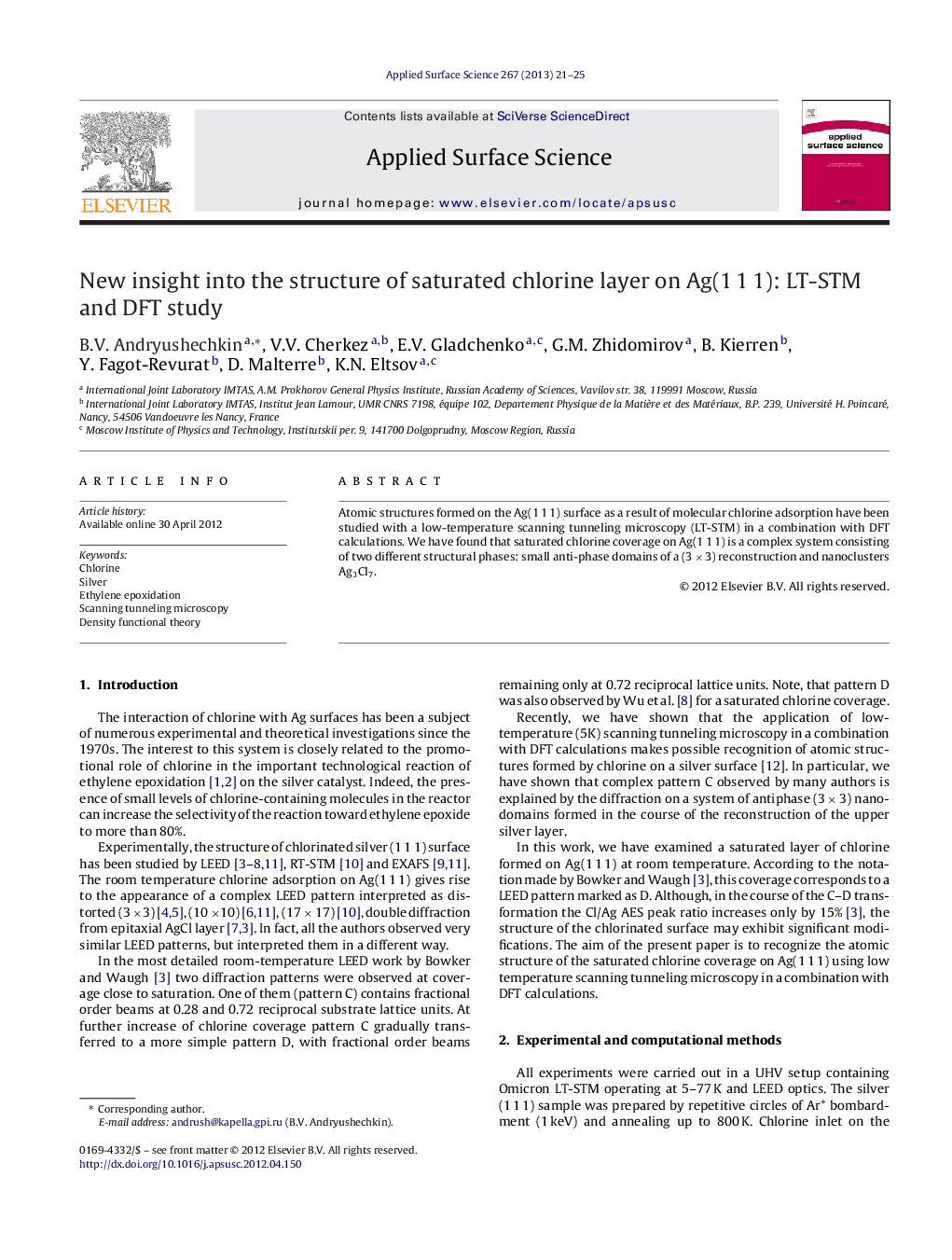 New insight into the structure of saturated chlorine layer on Ag(1Â 1Â 1): LT-STM and DFT study