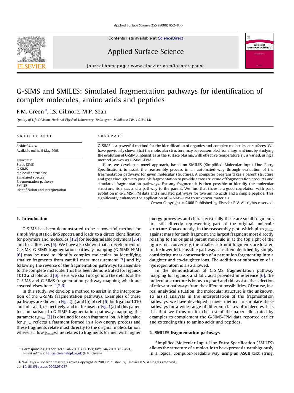 G-SIMS and SMILES: Simulated fragmentation pathways for identification of complex molecules, amino acids and peptides