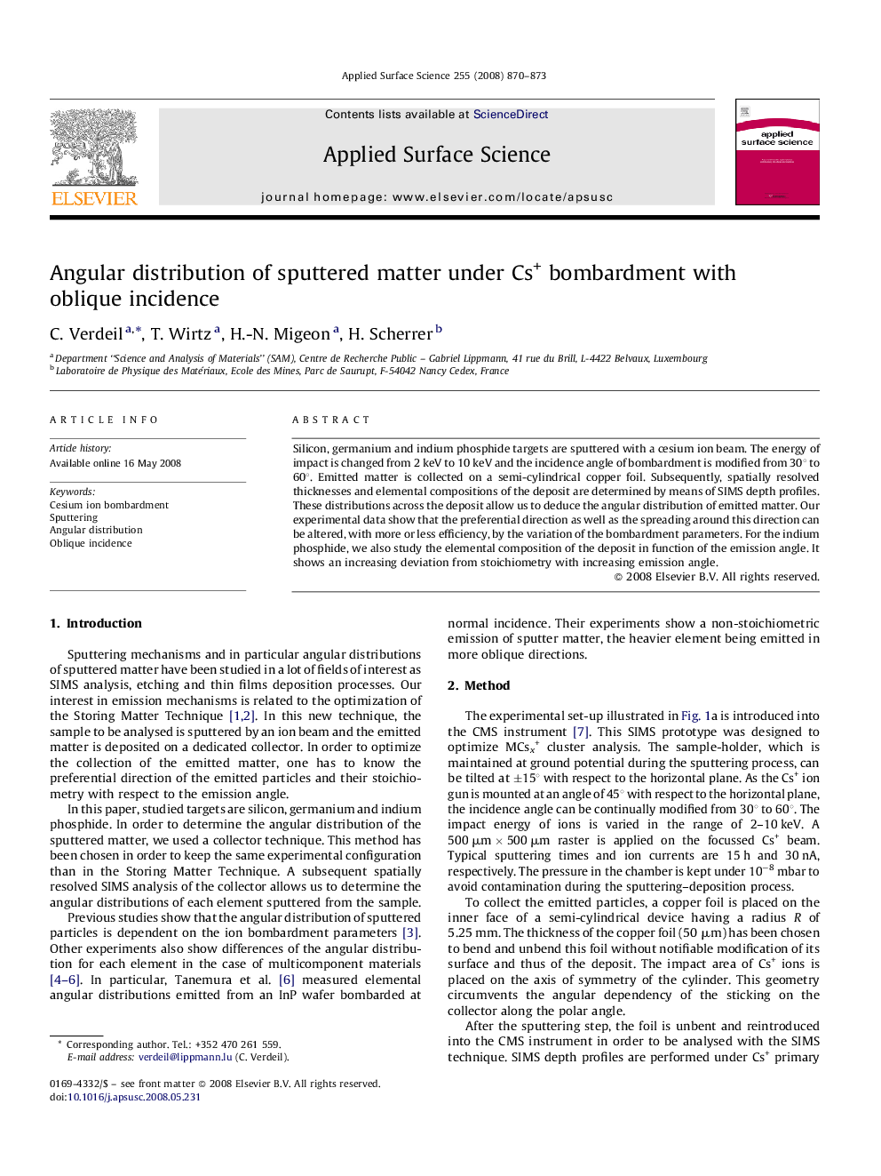 Angular distribution of sputtered matter under Cs+ bombardment with oblique incidence